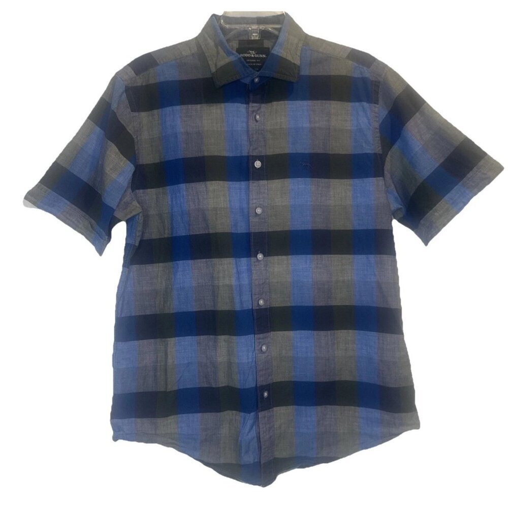 Rodd & Gunn Men’s Blue Plaid Original Fit Cotton Button Up Short Sleeve Shirt M